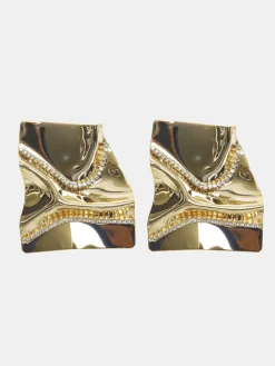 Accessories-Source Unknown Abstract Crystal Earrings, Gold