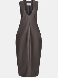Dresses-Source Unknown Adua Faux Leather Maxi Dress, Chocolate