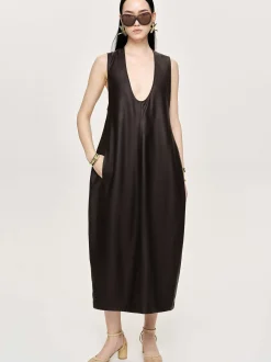 Dresses-Source Unknown Adua Faux Leather Maxi Dress, Chocolate