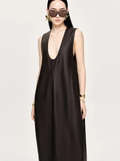 Clothing-Source Unknown Adua Faux Leather Maxi Dress, Chocolate