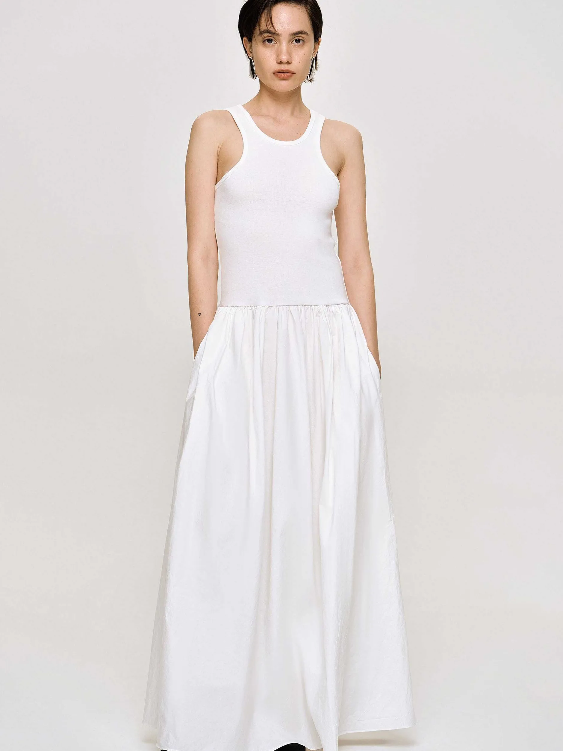 Clothing-Source Unknown Amal Drop Waist Racer Tank Dress, White