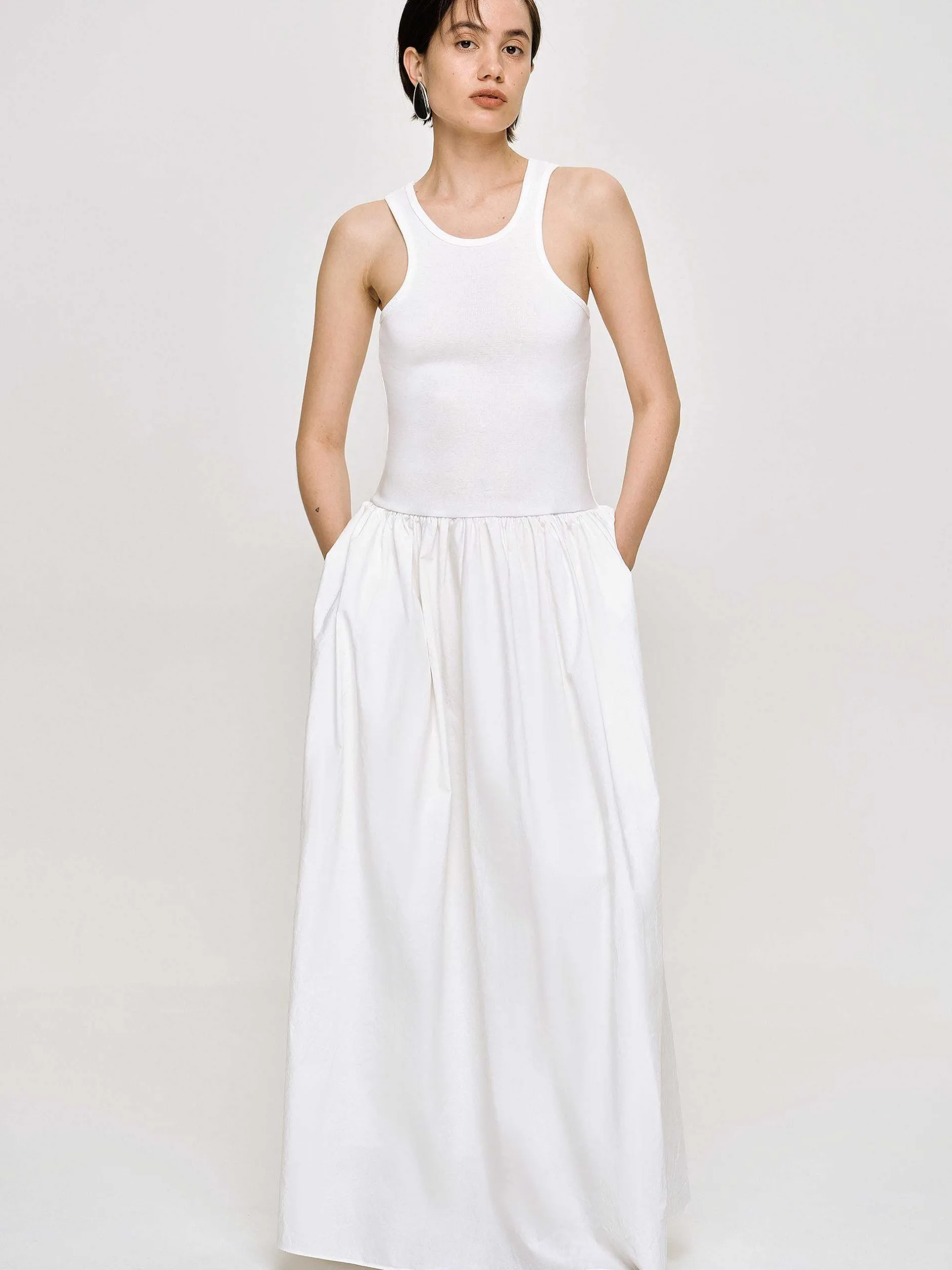 Dresses-Source Unknown Amal Drop Waist Racer Tank Dress, White