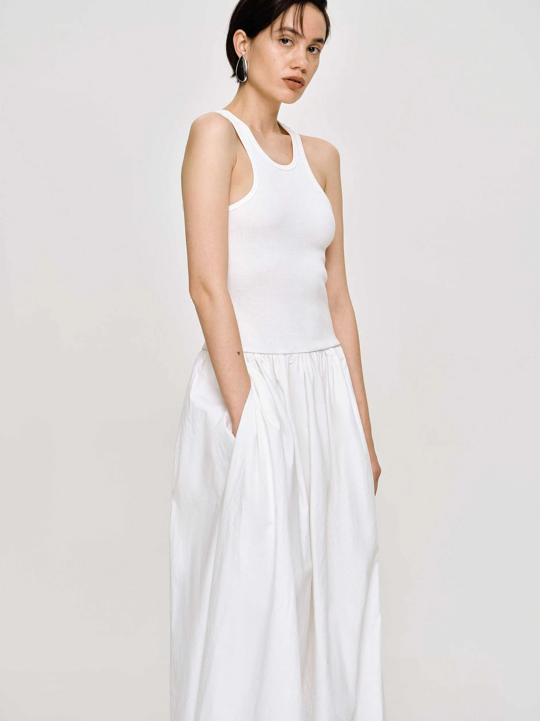 Dresses-Source Unknown Amal Drop Waist Racer Tank Dress, White