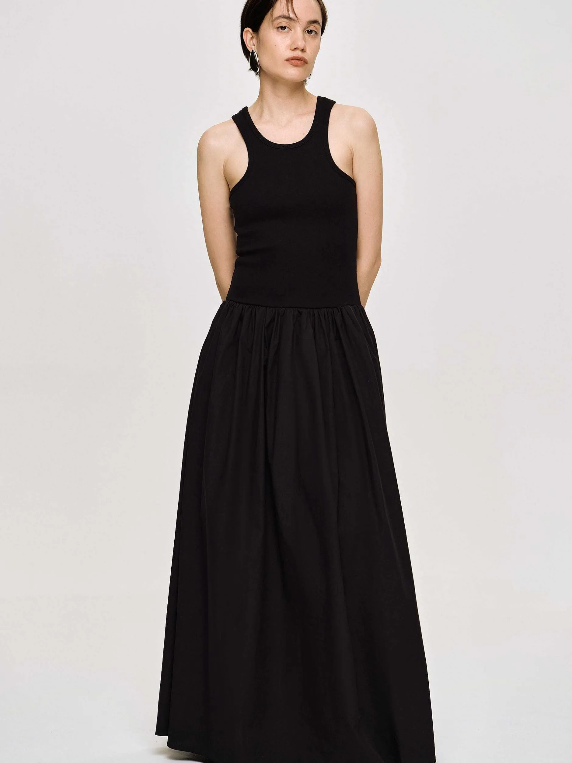 Clothing-Source Unknown Amal Drop Waist Racer Tank Dress, Black