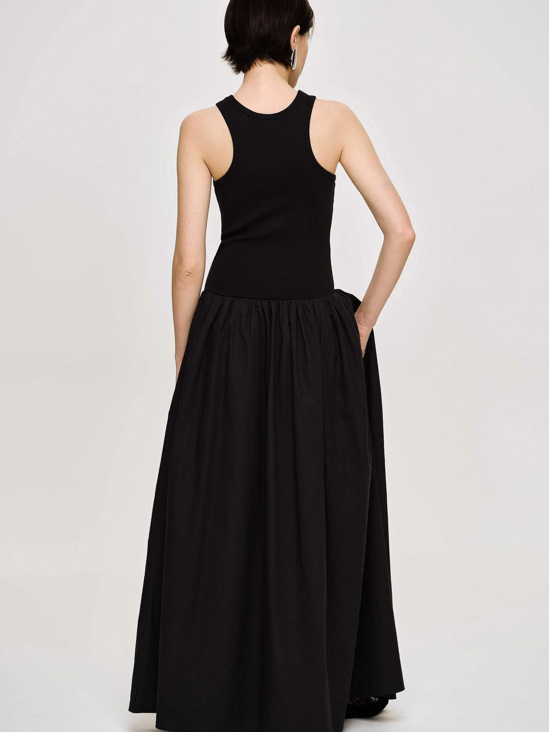 Clothing-Source Unknown Amal Drop Waist Racer Tank Dress, Black