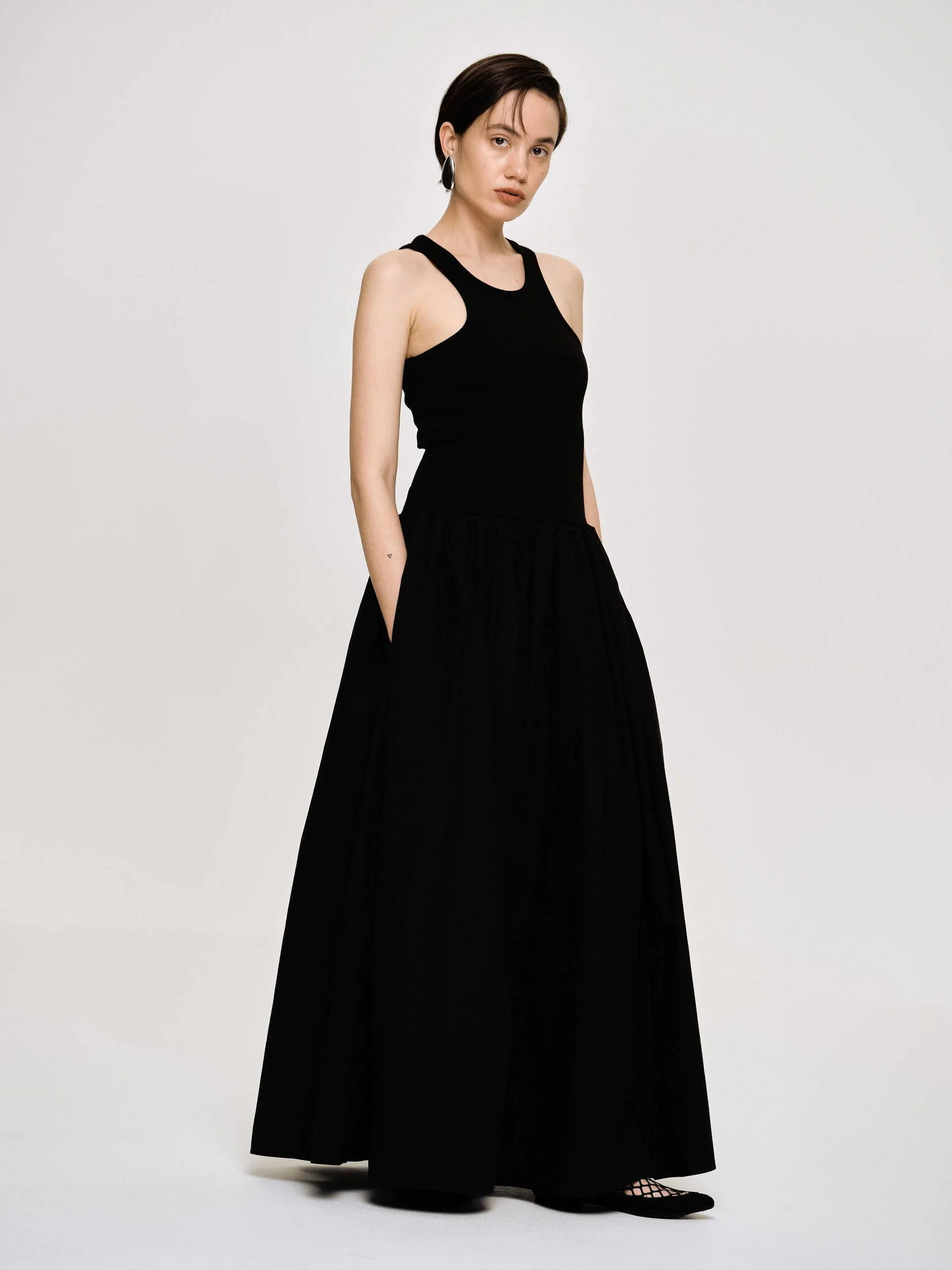Clothing-Source Unknown Amal Drop Waist Racer Tank Dress, Black