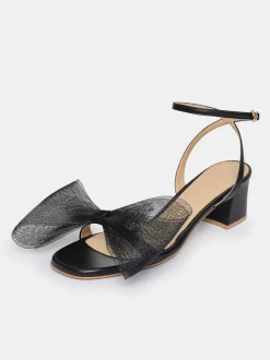 Shoes & Bags-Source Unknown Apogeo Tulle Bow Sandals, Black
