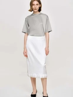 Clothing-Source Unknown Applique Satin Skirt, White