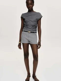 Tops-Source Unknown Asymmetric Draped Top, Charcoal