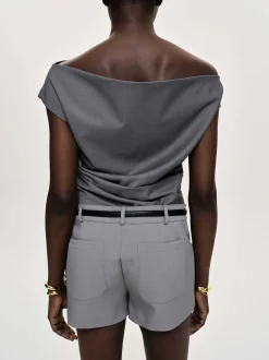 Clothing-Source Unknown Asymmetric Draped Top, Charcoal