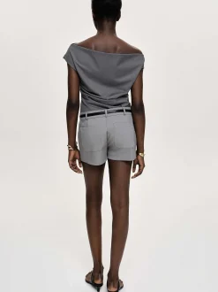 Clothing-Source Unknown Asymmetric Draped Top, Charcoal