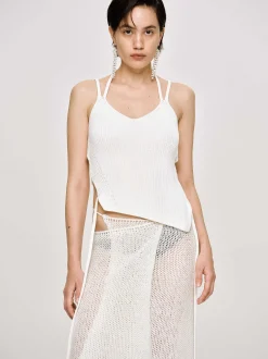 Knitwear-Source Unknown Asymmetric Knit Tank Top, White