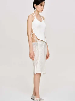 Knitwear-Source Unknown Asymmetric Knit Tank Top, White