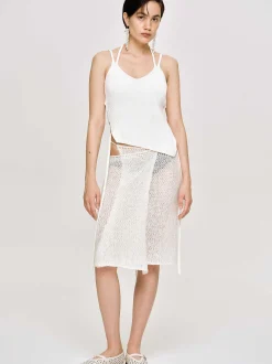 Knitwear-Source Unknown Asymmetric Knit Tank Top, White