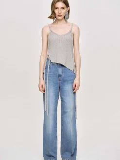Knitwear-Source Unknown Asymmetric Knit Tank Top, Fossil Grey