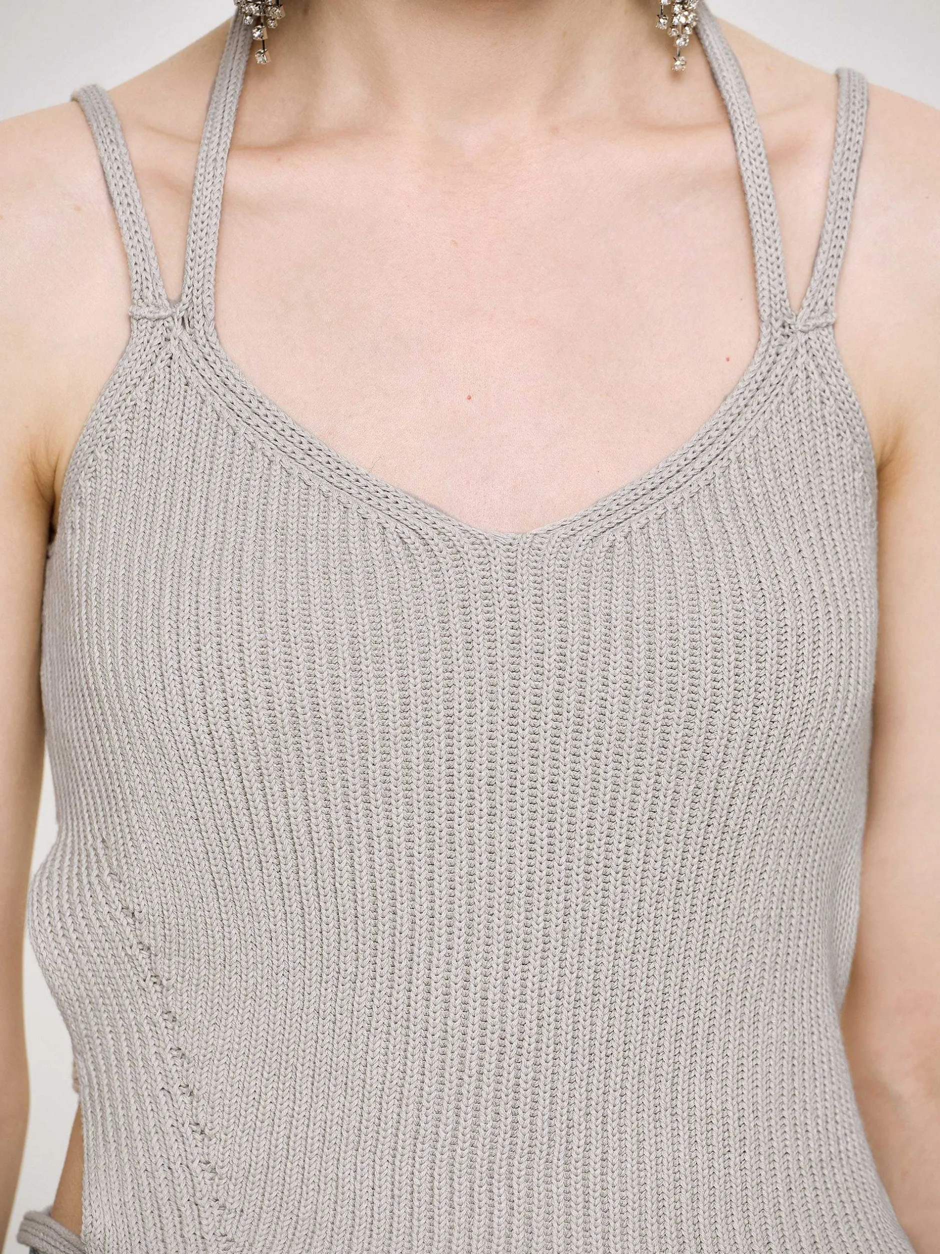 Knitwear-Source Unknown Asymmetric Knit Tank Top, Fossil Grey