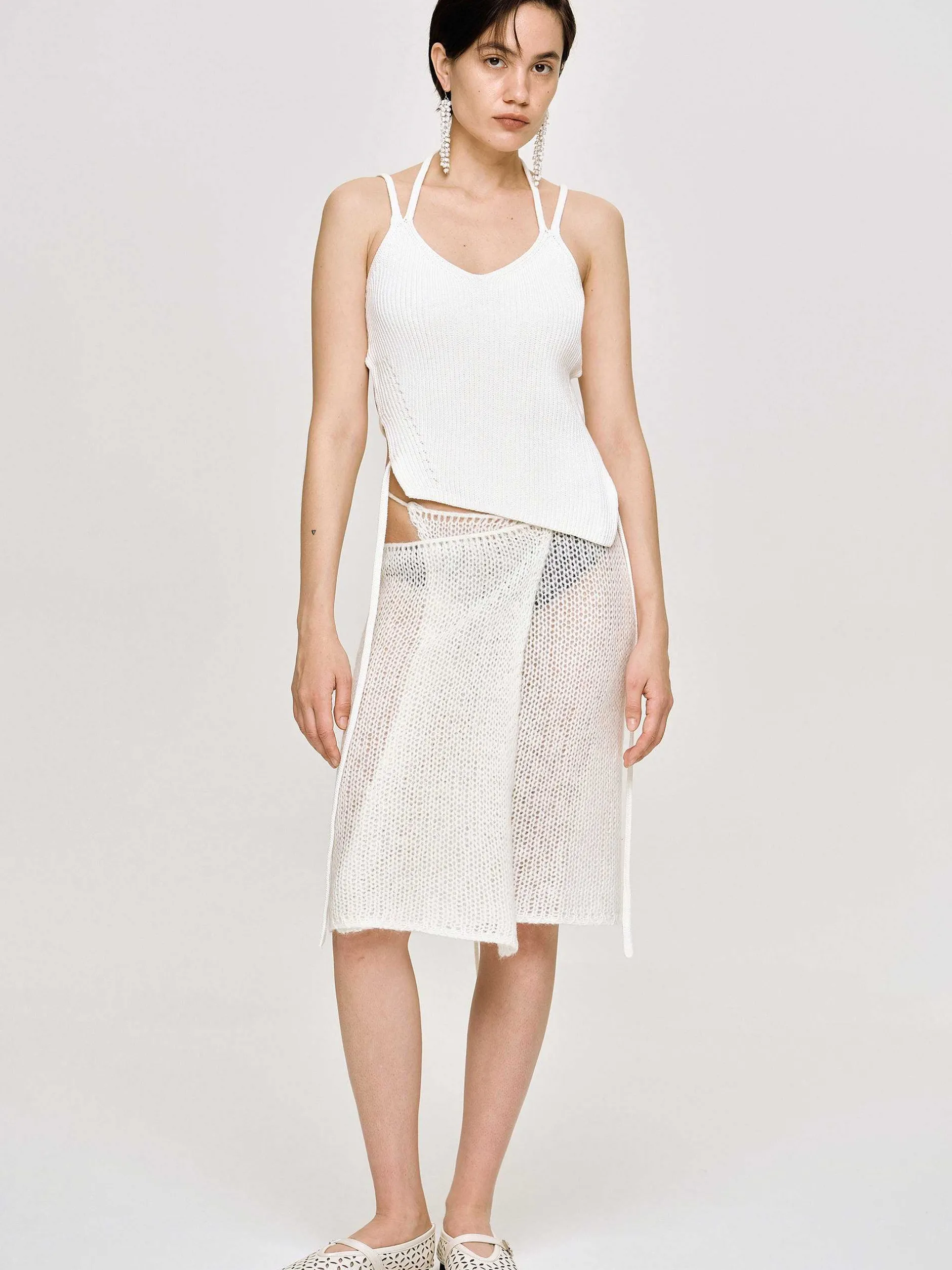 Clothing-Source Unknown Asymmetric Knit Tank Top, White