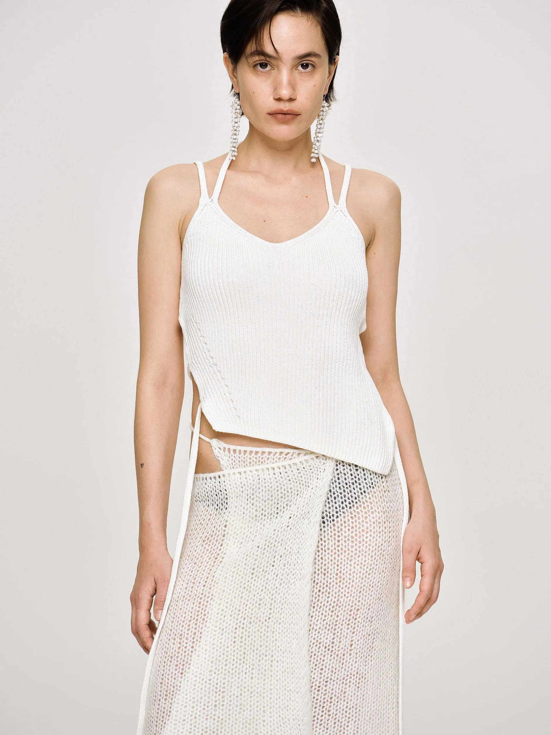 Clothing-Source Unknown Asymmetric Knit Tank Top, White
