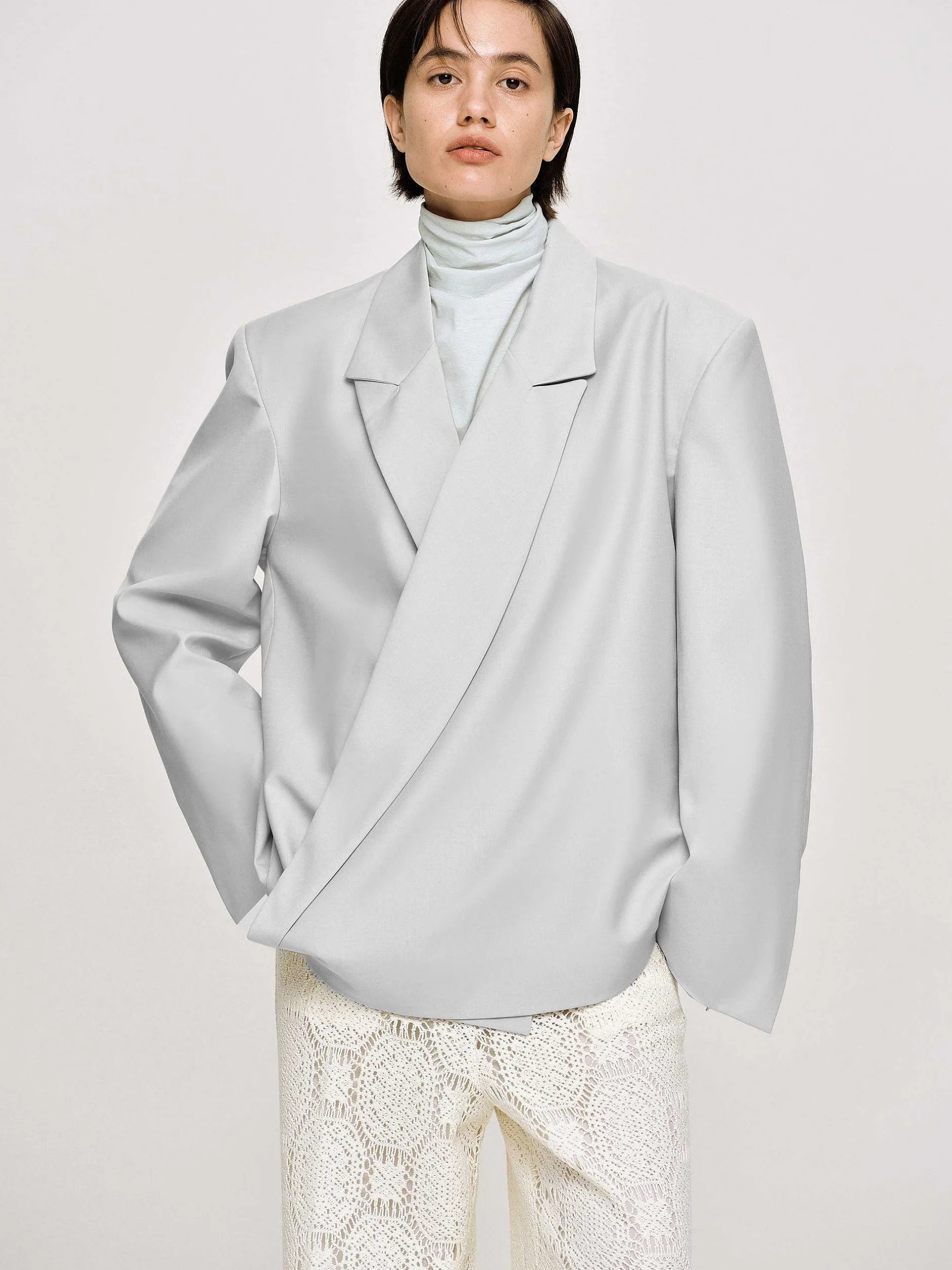 Accessories-Source Unknown Baia Boxy Wrap Blazer, Gainsboro Grey