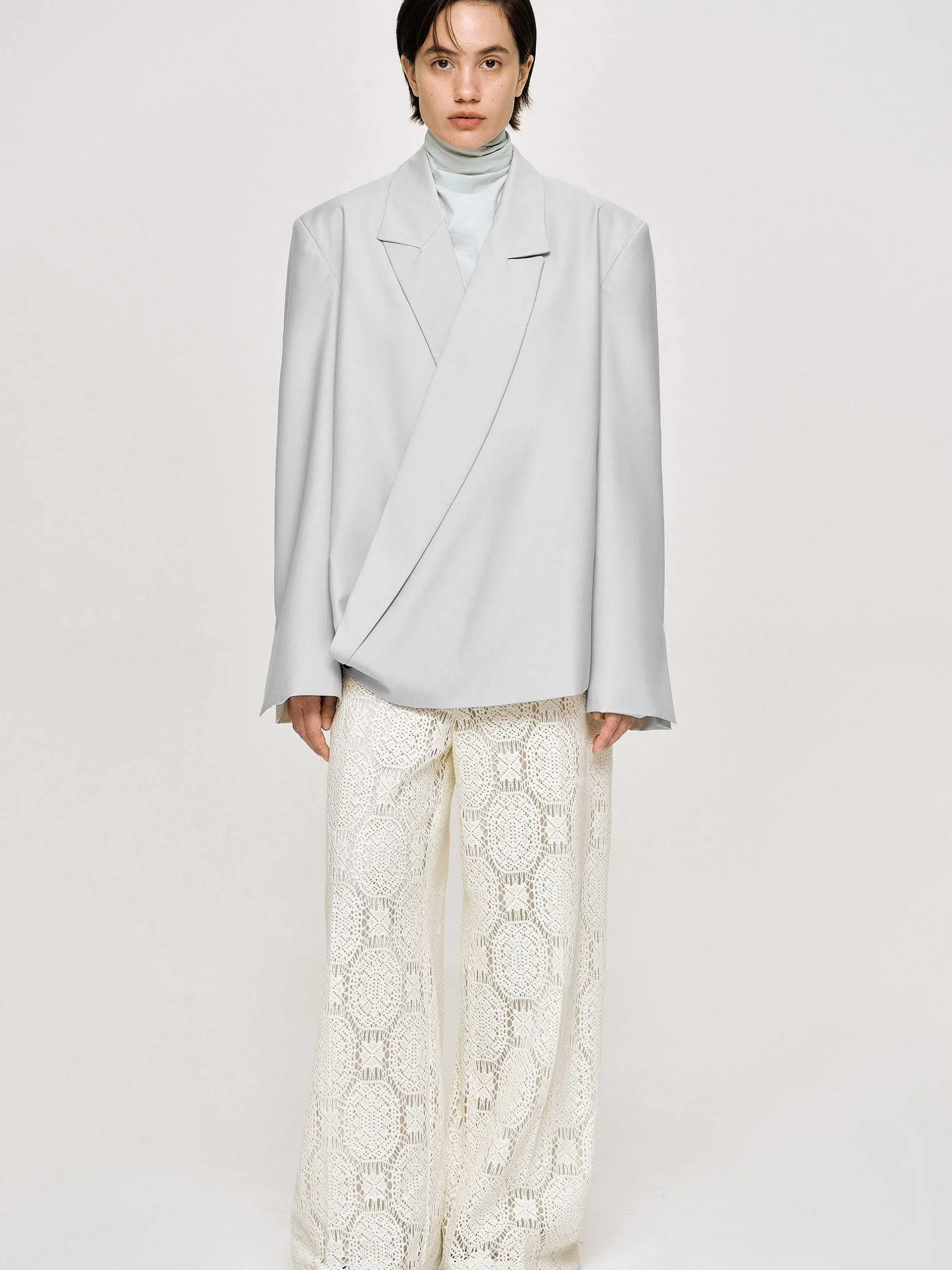 Accessories-Source Unknown Baia Boxy Wrap Blazer, Gainsboro Grey