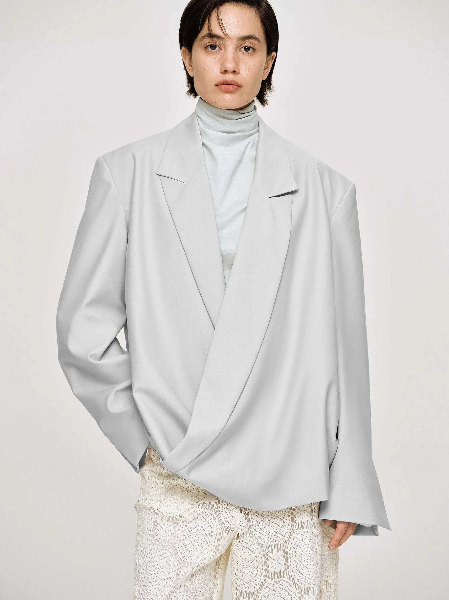 Accessories-Source Unknown Baia Boxy Wrap Blazer, Gainsboro Grey
