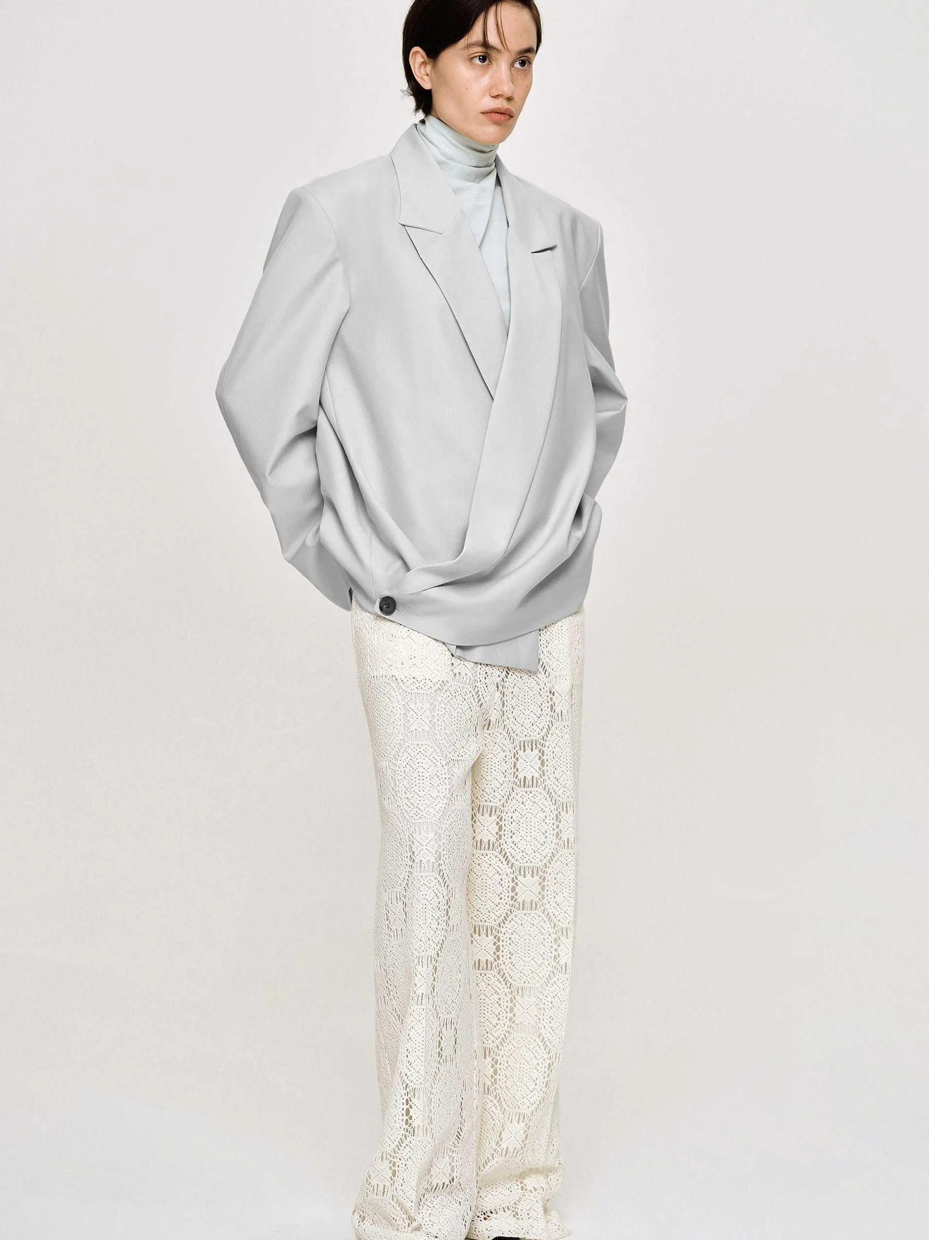 Accessories-Source Unknown Baia Boxy Wrap Blazer, Gainsboro Grey