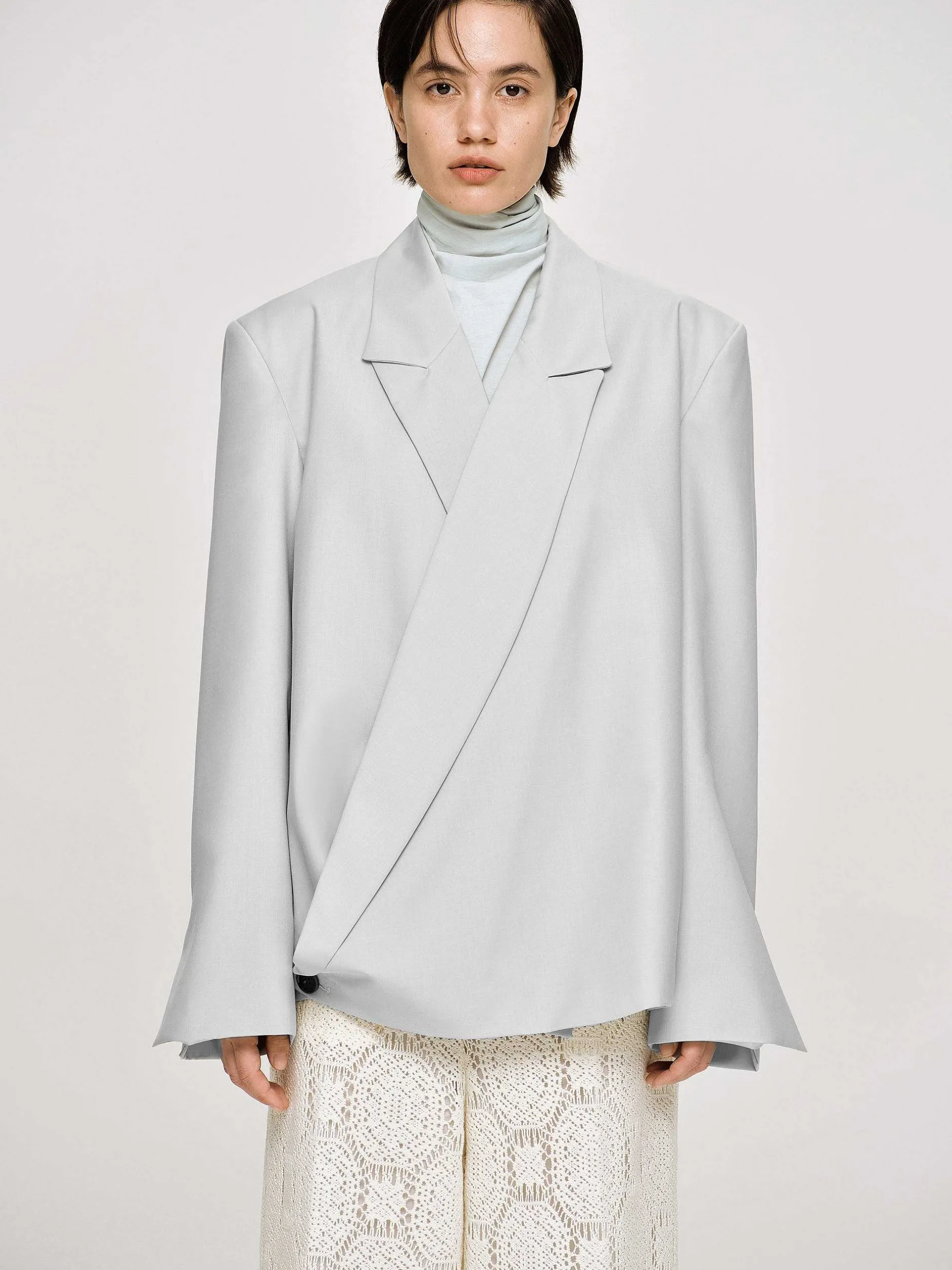 Accessories-Source Unknown Baia Boxy Wrap Blazer, Gainsboro Grey