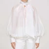Accessories-Source Unknown Balloon Sheer Blouse, White