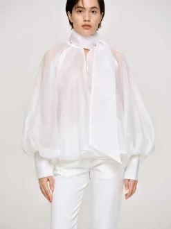 Accessories-Source Unknown Balloon Sheer Blouse, White