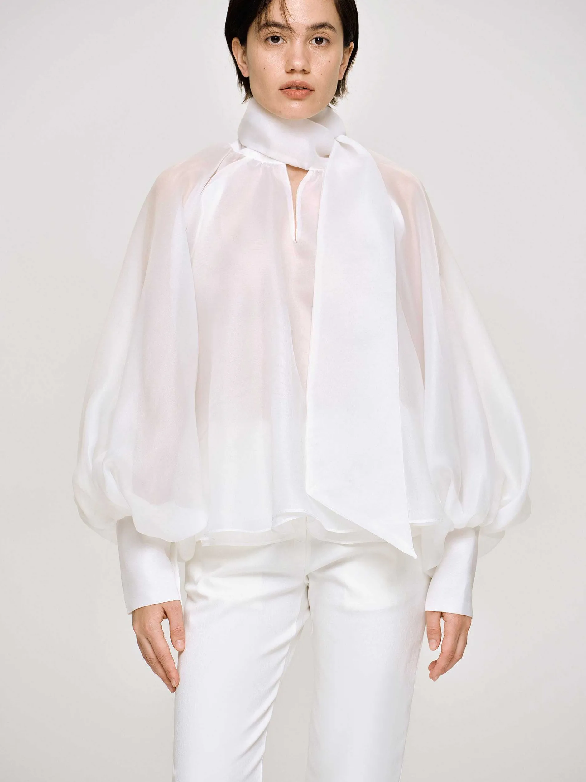 Accessories-Source Unknown Balloon Sheer Blouse, White