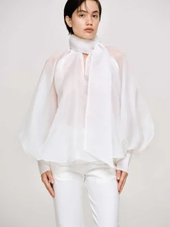 Accessories-Source Unknown Balloon Sheer Blouse, White