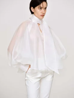 Accessories-Source Unknown Balloon Sheer Blouse, White