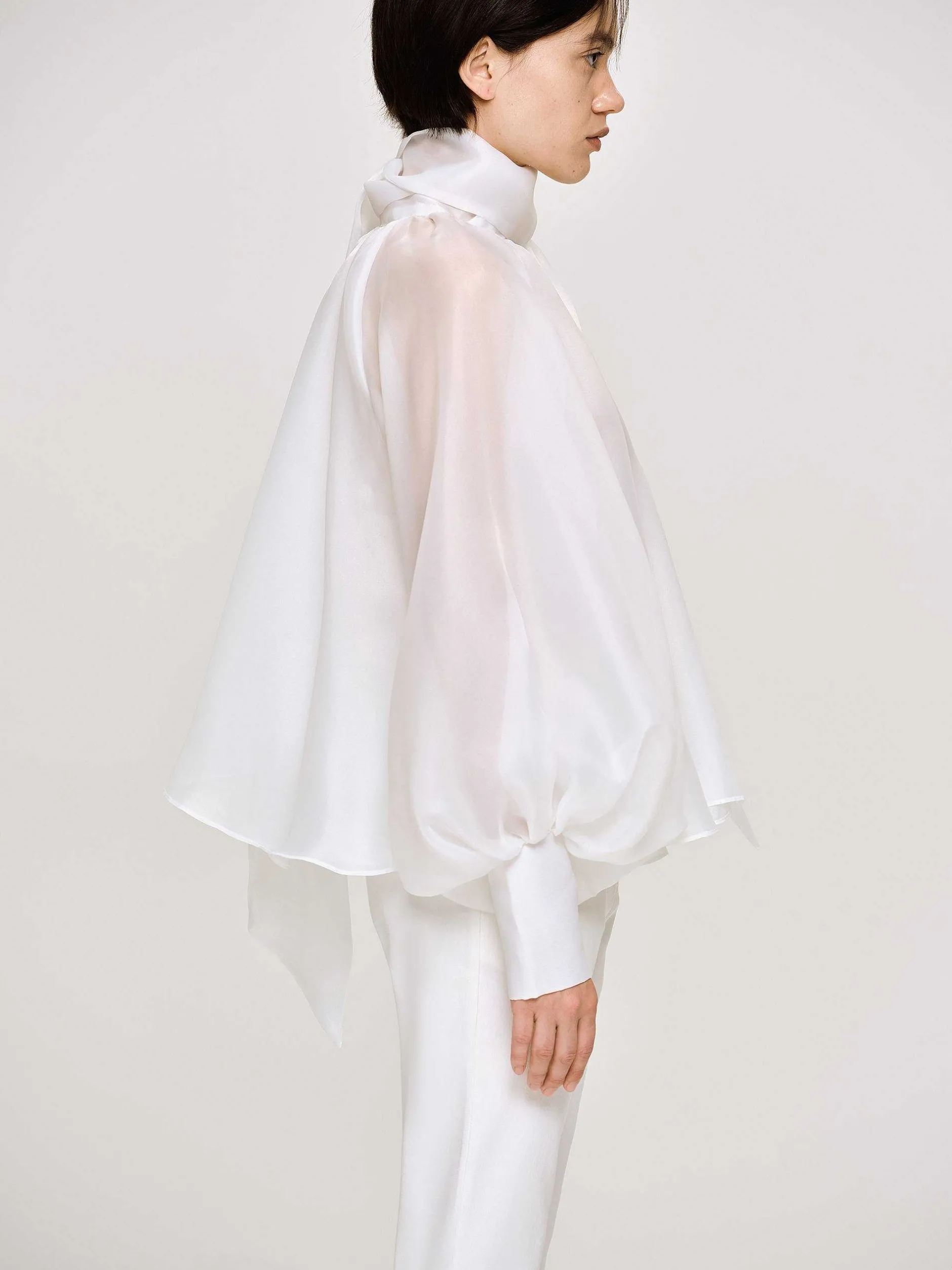 Accessories-Source Unknown Balloon Sheer Blouse, White