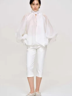 Accessories-Source Unknown Balloon Sheer Blouse, White
