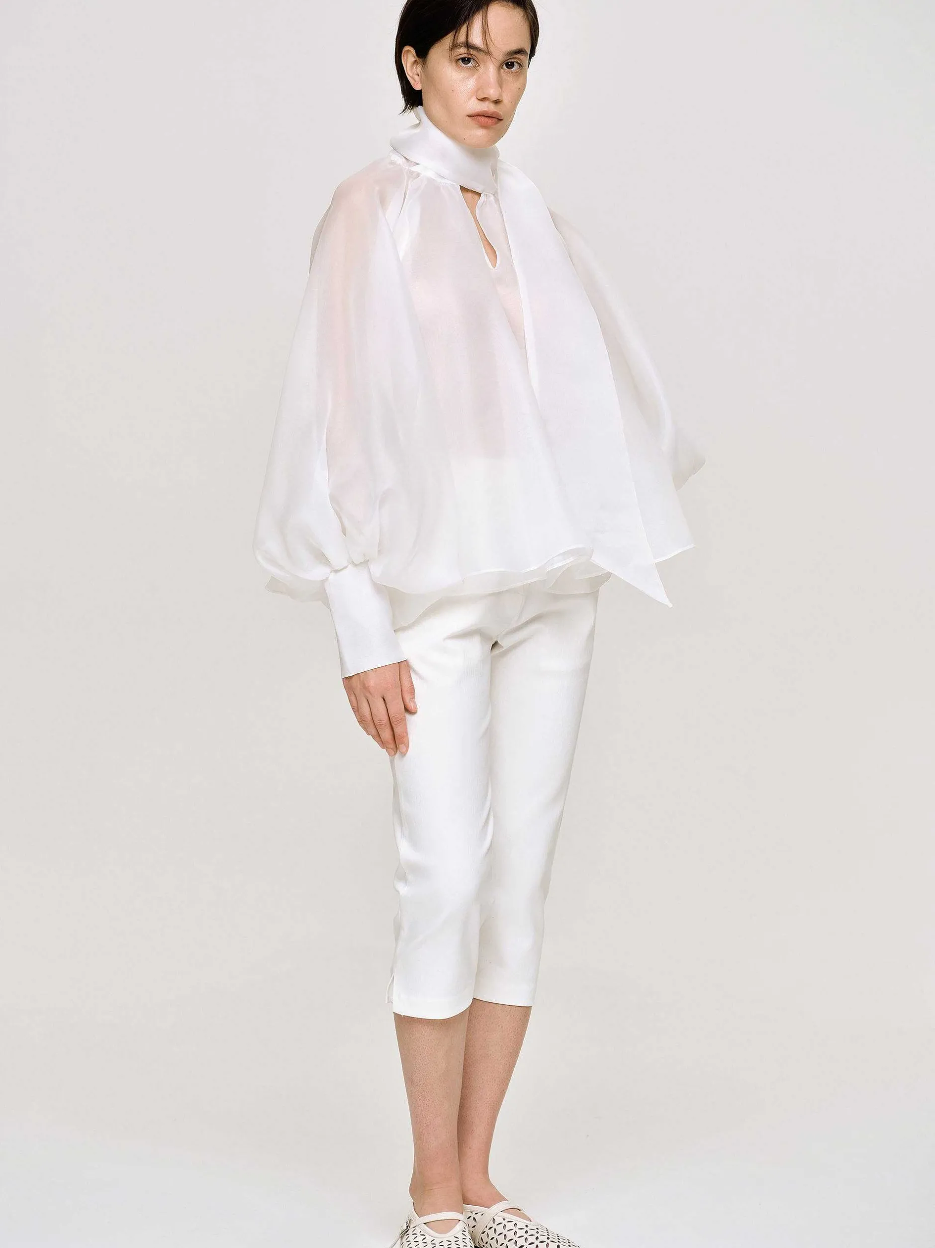 Accessories-Source Unknown Balloon Sheer Blouse, White