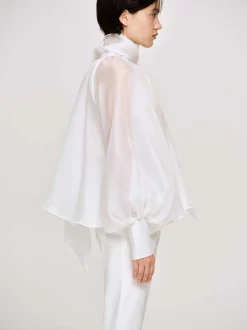 Accessories-Source Unknown Balloon Sheer Blouse, White
