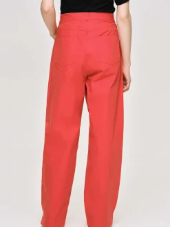 Clothing-Source Unknown Barrel-Leg Pants, Red