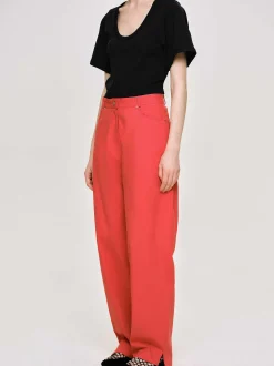 Clothing-Source Unknown Barrel-Leg Pants, Red