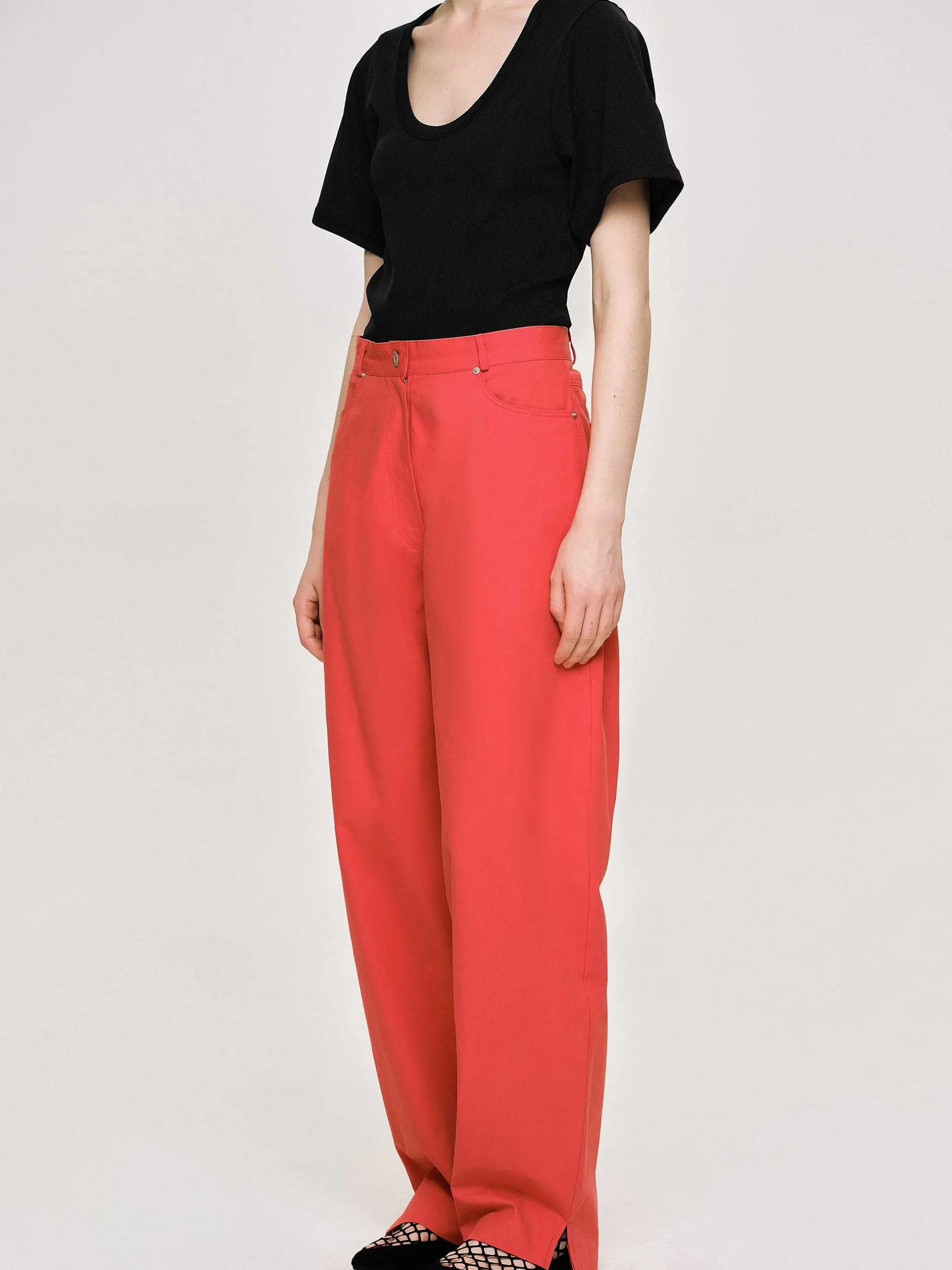Clothing-Source Unknown Barrel-Leg Pants, Red