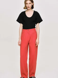Clothing-Source Unknown Barrel-Leg Pants, Red