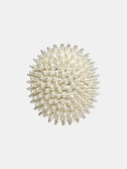 Clothing-Source Unknown Beaded Ball Earrings, Cream