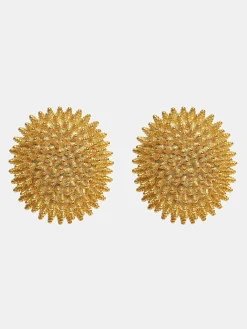 Clothing-Source Unknown Beaded Ball Earrings, Gold
