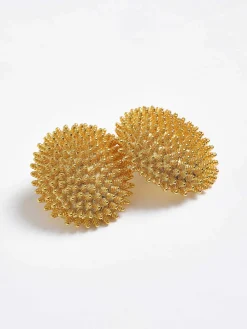 Accessories-Source Unknown Beaded Ball Earrings, Gold