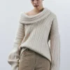 Accessories-Source Unknown Becca Oversized High Roll Knit Pullover, Birch