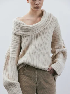 Accessories-Source Unknown Becca Oversized High Roll Knit Pullover, Birch