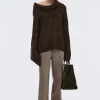 Accessories-Source Unknown Becca Oversized High Roll Knit Pullover, Chocolate