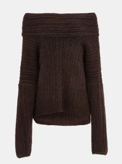 Accessories-Source Unknown Becca Oversized High Roll Knit Pullover, Chocolate
