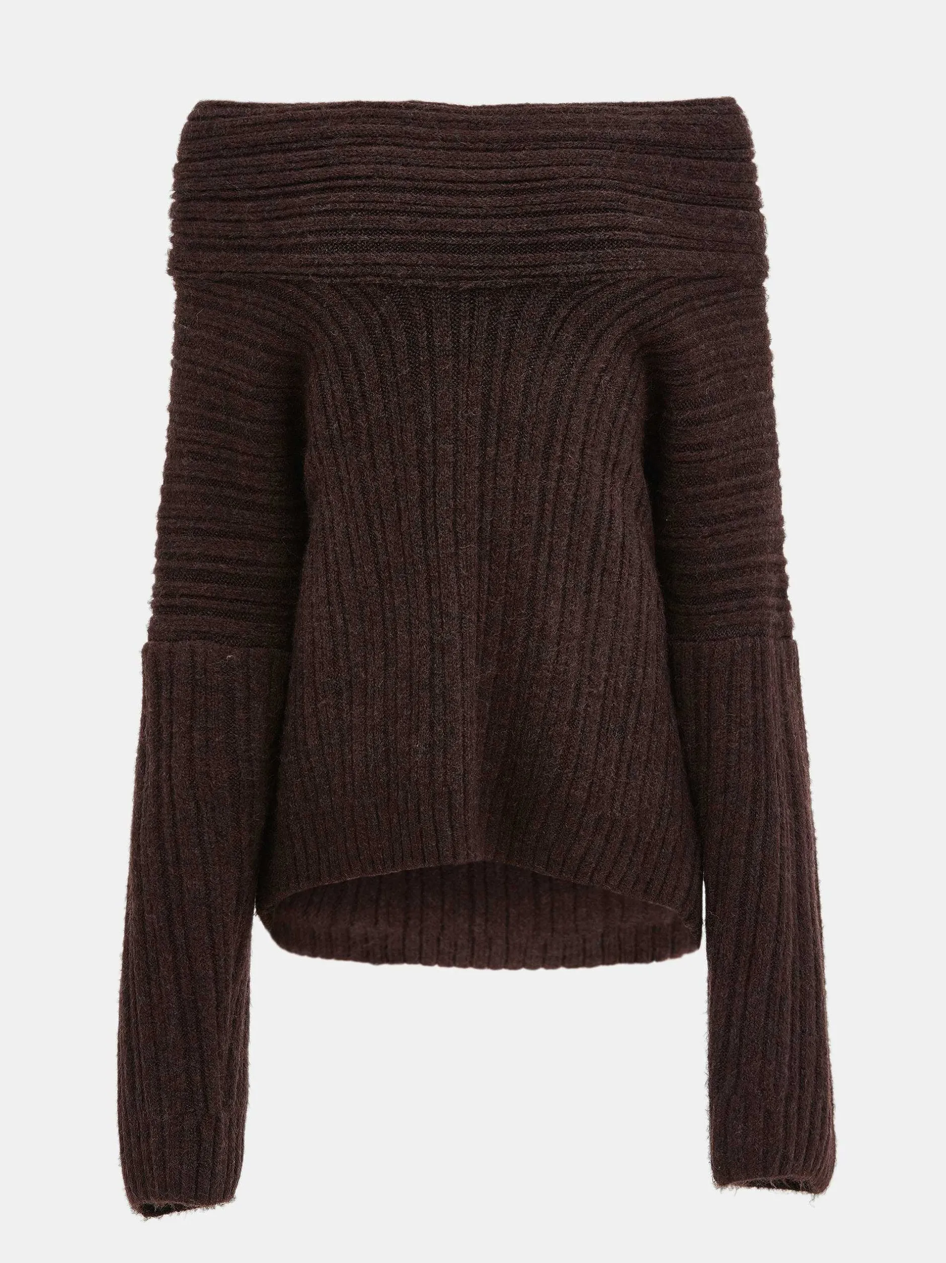 Accessories-Source Unknown Becca Oversized High Roll Knit Pullover, Chocolate