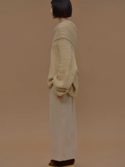 Accessories-Source Unknown Becca Oversized High Roll Knit Pullover, Butter