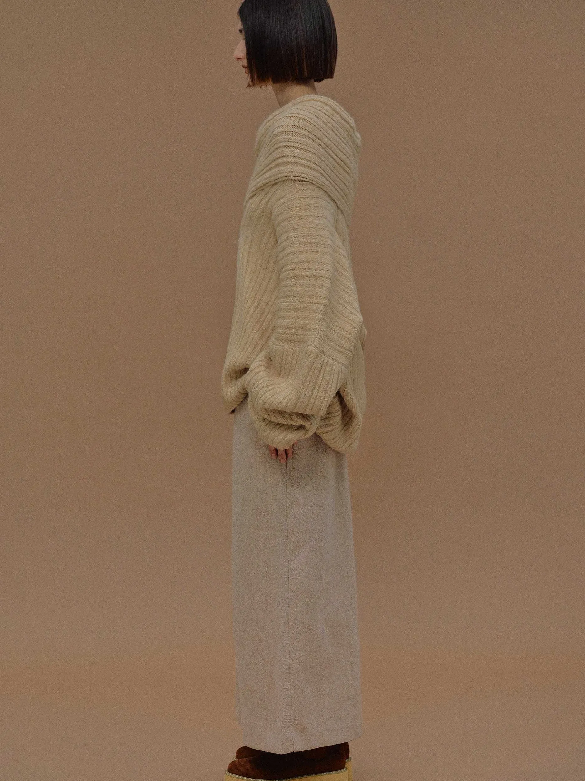 Accessories-Source Unknown Becca Oversized High Roll Knit Pullover, Butter